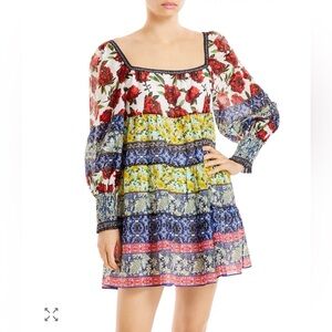 Alice + Olivia Rowan French Quarter Multi Patchwork Floral Silk Blend Dress S